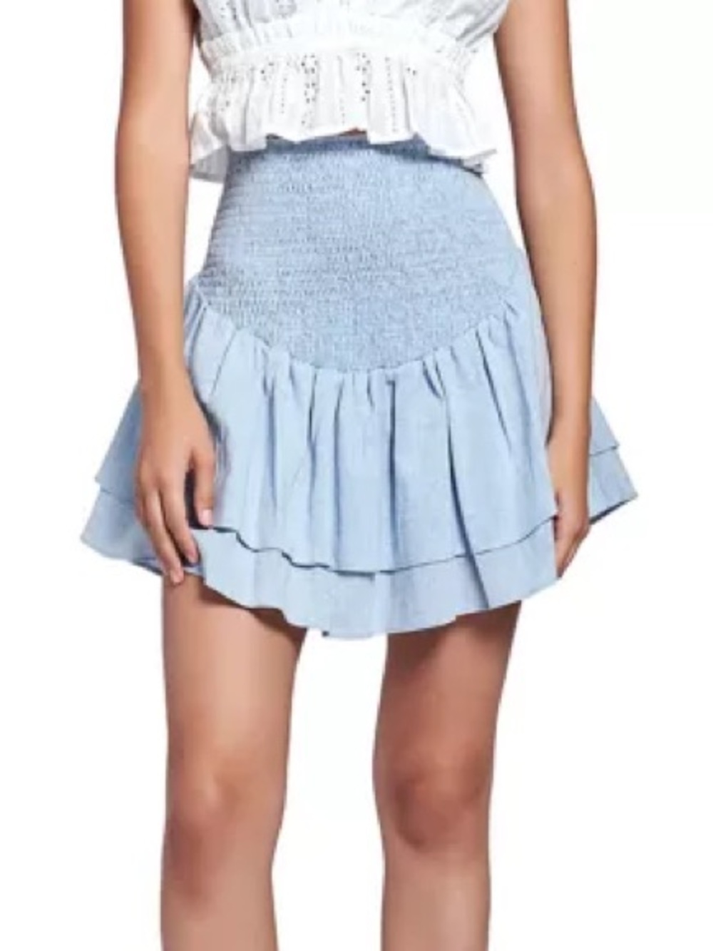Light Blue Ruffled Smocked Mini Skirt